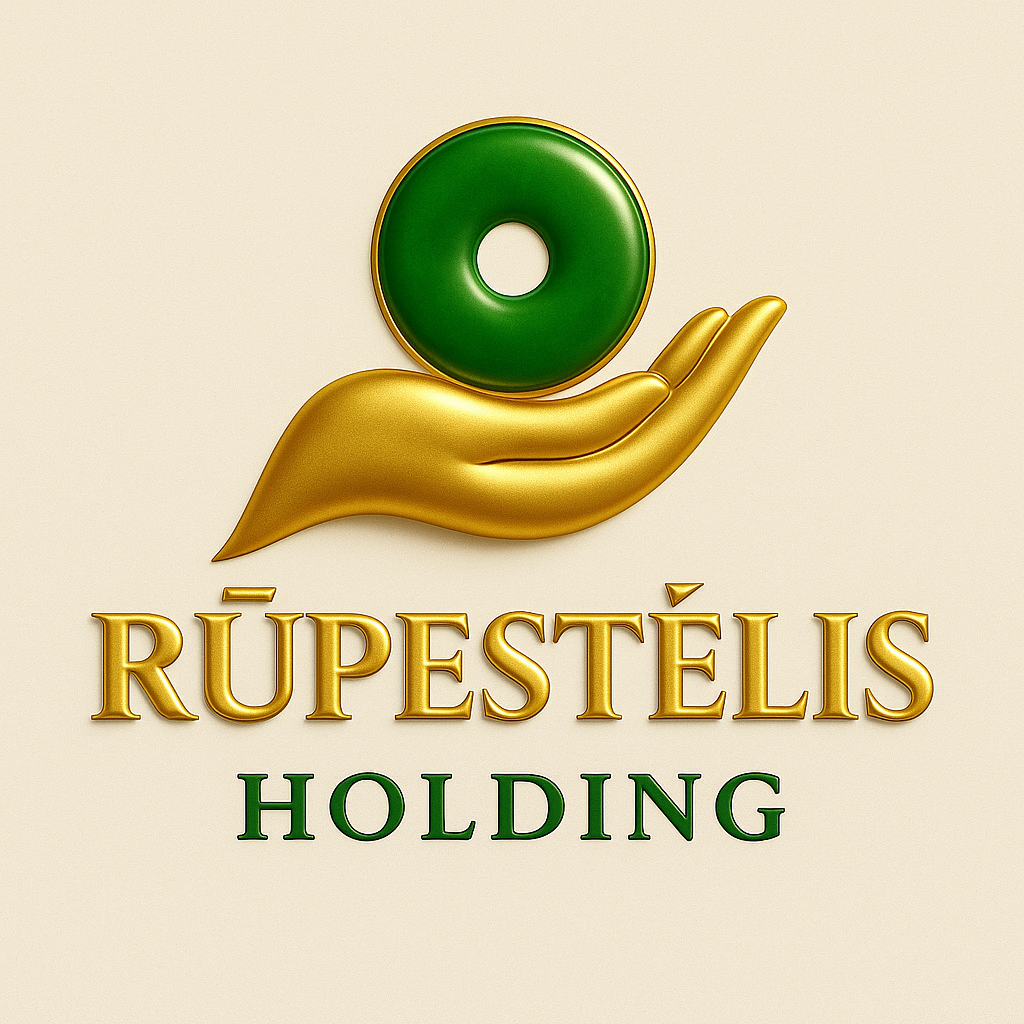 Rūpestėlis Holding mark — anonymous human hand cradling a green ring, signifying multi-generational care